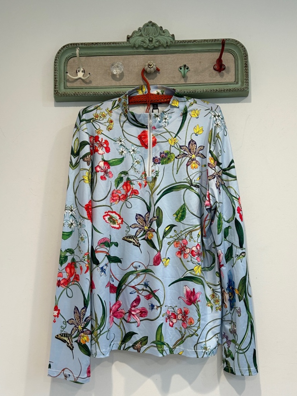 ACEGOLFS Light Blue Floral-Print Women’s quarter zip Shirt PLUS SIZE 2X new